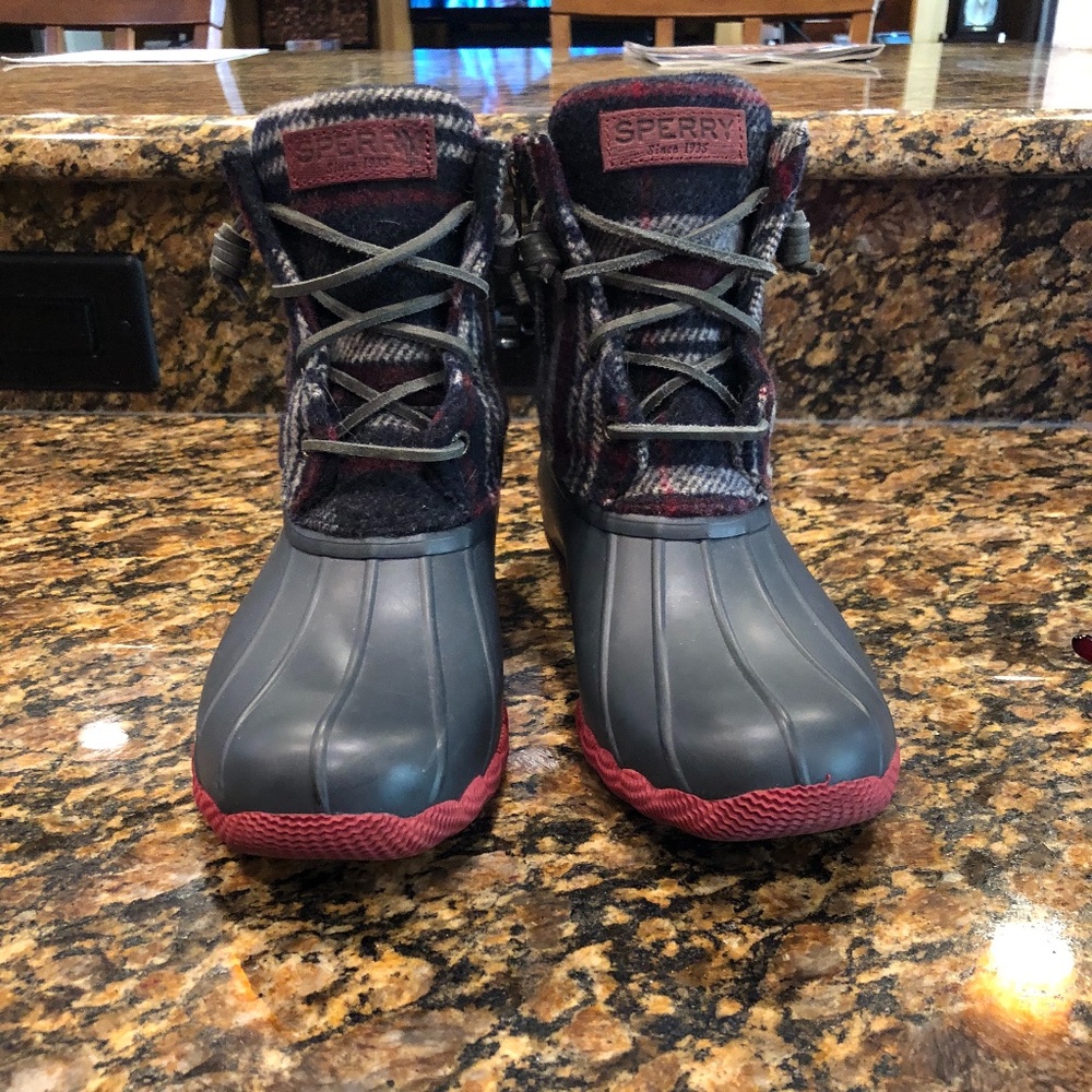SPERRY Top Sider Saltwater Wool Plaid Rain Boot